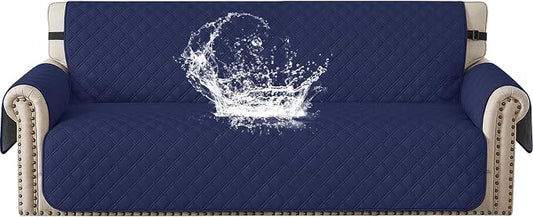Waterproof Couch Cover for Pets, Sofa Covers for 3 Cushion Couch Washable, Non Slip Couch Covers for Dogs with Side Pockets Elastic Straps, Quilted Couch Covers for Sofa (Sofa, Navy Blue) by CYCMACOHOME