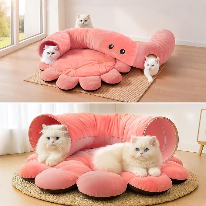 Cat Tunnel Bed with 20 Cat Toys, Collapsible Play Tunnel for Indoor Cats, Kitten Toys for Indoor Kittens, Octopus Shaped - Image 8