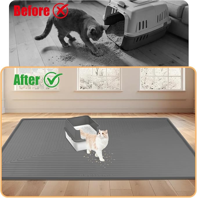 Silicone Cat Litter Mat 50" x 36" Cat Mat for Litter Box, Dark Grey | Extra Large Cat Litter Trapping Mat for Floor, Waterproof, Non-Slip Kitty Litter Box Mat with Raised Edge, Easy to Clean - Image 5