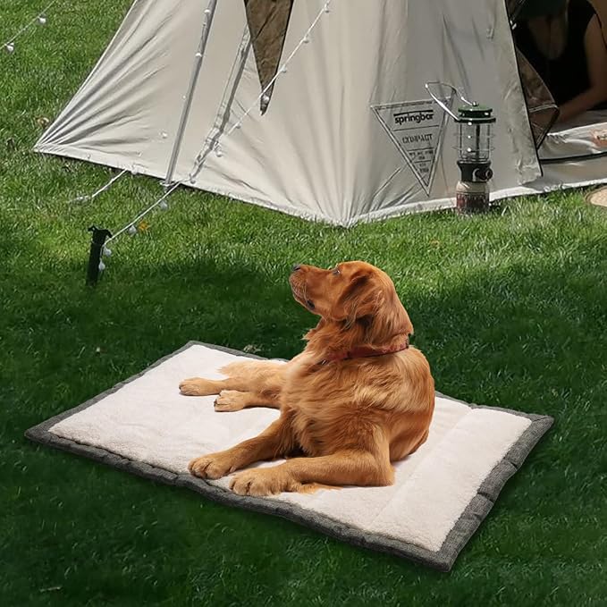 Travel Dog Bed, Rollup Crate Mat, Kennel Pad, Pet Camping Gear with Carry Handles for Medium Dog or Cat, Super Soft, Machine Washable, 36 * 23” Grey - Image 3
