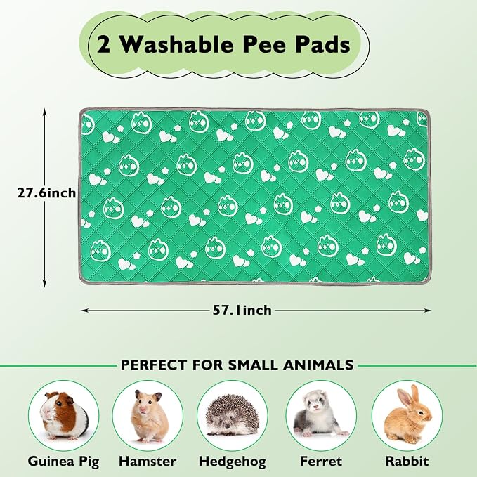 2 Pack Guinea Pig Bedding - Washable Guinea Pig Liners for C&C 2x4 Cage, Waterproof Reusable & Anti Slip Pee Pads Super Absorbent Mats for Small Animal Rabbit Hamster Rat (Green, 57 x 28 Inch) - Image 2