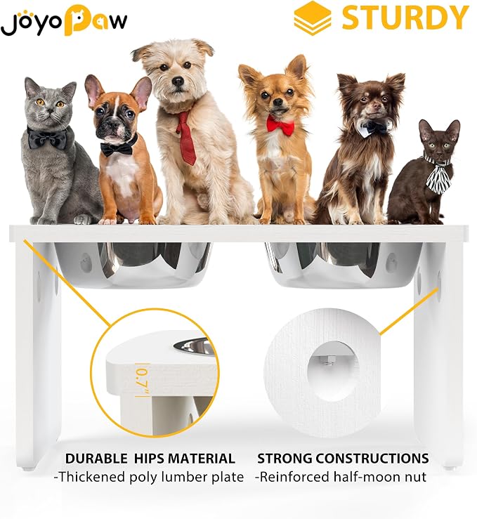 Elevated Dog Bowls, Waterproof Raised Dog Bowl for Medium & Large Dogs, HIPS Poly Lumber Stand with 2 Stainless Steel Bowls, Indoor & Outdoor Use (10'' Tall–48 oz Bowl, White) - Image 4