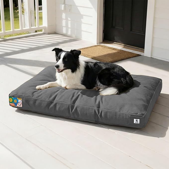 Sytopia 36 Inch Canvas Outdoor Dog Bed for Large Dogs, Durable Dog Bed with Waterproof Machine Washable Removable Cover, Indoor Patio Pet Pad for Crate, Dark Grey by Sytopia