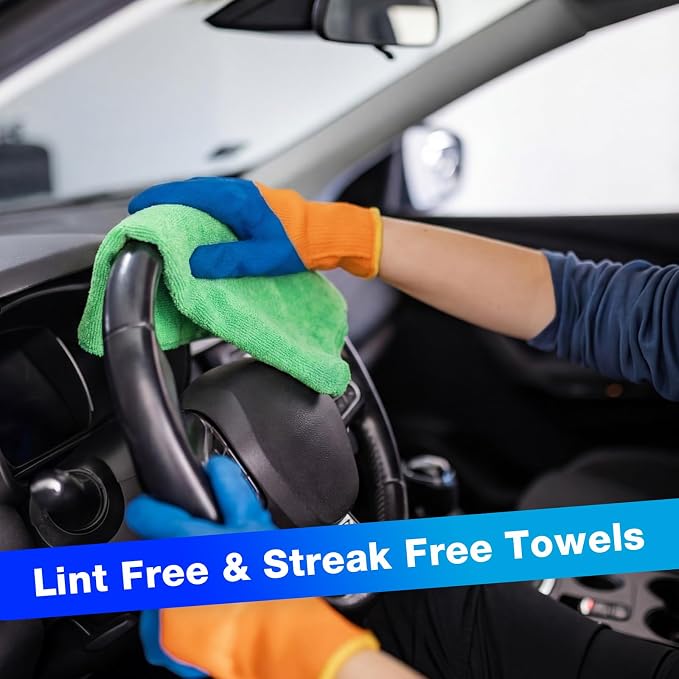 Nuenen Cleaning Cloths for Cars 16 x 16 Inch Ultra Absorbent Towels Drying Microfiber Reusable Cleaning Supplies House Kitchen Window Microfiber Towel (Purple,Blue,Green,60 Pcs) - Image 5