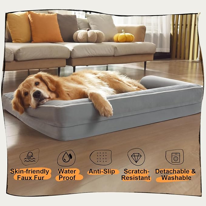MEKIY Orthopedic Washable Dog Bed with Bolster for Large Sized Dogs | Pillow Support for Neck Relief, Egg Crate Foam, Waterproof Liner, Anti-Slip Bottom, Machine Washable Cover, 38 x 25 Inch - Image 6