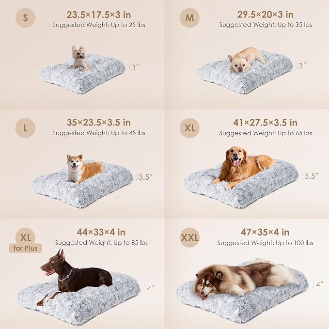 EHEYCIGA Fluffy Dog Crate Bed for Medium Dogs, Plush Crate Pad, Grey | Calming Anti Anxiety Medium Dog Bed, Washable Soft Warm Faux Fur Crate Mat with Non-Slip Bottom - Image 2