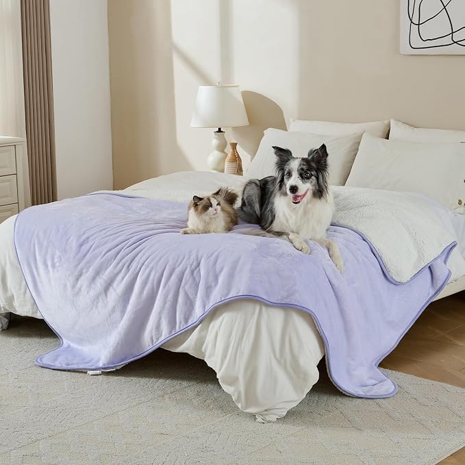 Waterproof Blanket for Bed Couch Sofa, Soft Liquid Pee Proof Pet Blanket for Dog Puppy Cat, Reversible Sherpa Fleece Furniture Protector (Lilac, 50x60 inches) - Image 4