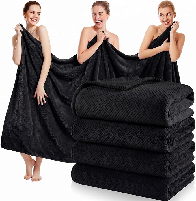 Newwiee 4 Pcs Oversized Bath Towel 40'' x 80'' Bath Sheet,Black | Fluffy Microfiber Quick Dry, Extra Large Bathroom Towel, Soft Absorbent Adult Shower Sheet, Fall Halloween Decor, Spa Beach by Newwiee
