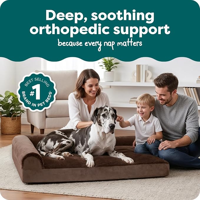 Furhaven Orthopedic Dog Bed for Large Dogs w/ Removable Bolsters & Washable Cover, For Dogs Up to 125 lbs - Plush & Velvet L Shaped Chaise - Sable Brown, Jumbo Plus/XXL - Image 2