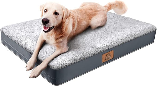 Sunheir Washable Orthopedic Extra Large Dog Bed, Waterproof Dog Crate Bed | Big Removable Cover, Egg Crate Foam Support, Anti-Slip Bottom, Machine Washable Soft Pet Bed Mat for Crate, 44" Grey by SUNHEIR