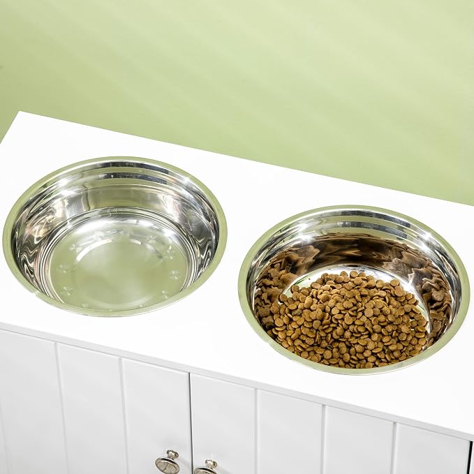 PawHut Large Elevated Dog Bowls with Storage Cabinet Containing Large 44L Capacity, Raised Dog Bowl Stand Pet Food Bowl Pet Feeding Station, White | Raised Dog Bowl Stand, Pet Feeding Station - Image 8