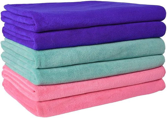 JML Microfiber Towels, Bath Towel Sets (6 Pack, 27" x 55") - Extra Absorbent, Fast Drying, Multipurpose for Bath, Swimming, Fitness, Sports, Yoga, Dark Blue/Green/Pink | Hanging Loop, Extra Absorbent, Fast Drying, Lint-free, Use for Pool, Swimming, Fit... by JML