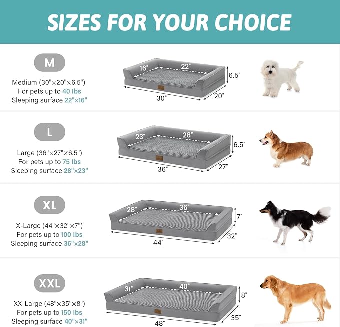 COZY KISS Orthopedic Dog Beds for Large Sized Dog, XL Bolster Pet Couch with Waterproof Lining, Egg Crate Foam Sofa for Pets Up to 100 lbs, U-Shaped, 44x32x7 inch, Grey - Image 3