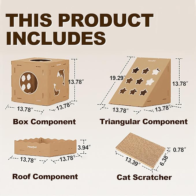 DIY Cat Scratcher Cardboard House, Scratching Cat Play House, a Versatile Box, Indoor Kitty Scratcher Hideout for One or More Cats Brown, Cat Tower Castle Tunnel 10 Parts - Image 3