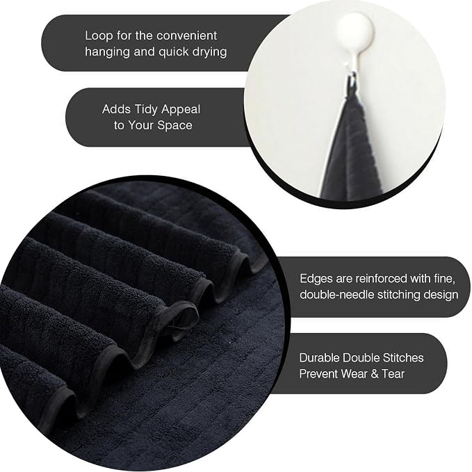 18 Piece Family Bath Towel Set Include 6 Bath Towels,6 Hand Towels and 6 Washcloths Soft Bathroom Towel with Hanging Loops,Highly Absorbent Quick Dry Towels Set for Bathroom,Hotel and Spa-Black - Image 7