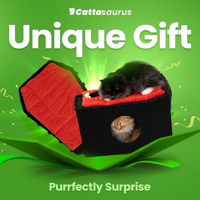 Cattasaurus Holiday Portable Cat House, Foldable Cat Beds for Indoor Cats, Enclosed Peekaboo Cave for Multiple Cats up to 26 lbs, Scratch Resistant Bunk Beds for Halloween, Christmas (Gothic Coffin) - Image 2