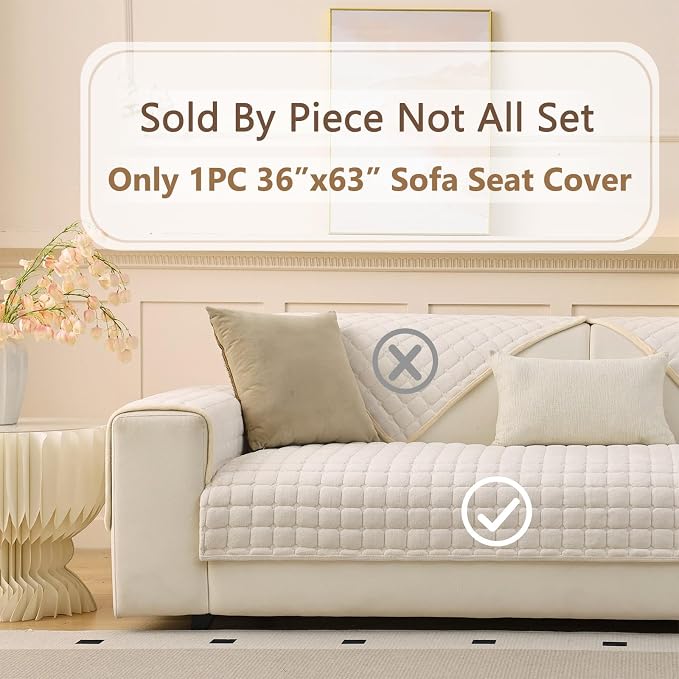 Plush Couch Cover for Dogs Washable, Non Slip Sofa Covers for Pets, Sectional Cushion Protector for 2 Cushion L Shape Sofa(36"x63", White) - Image 2