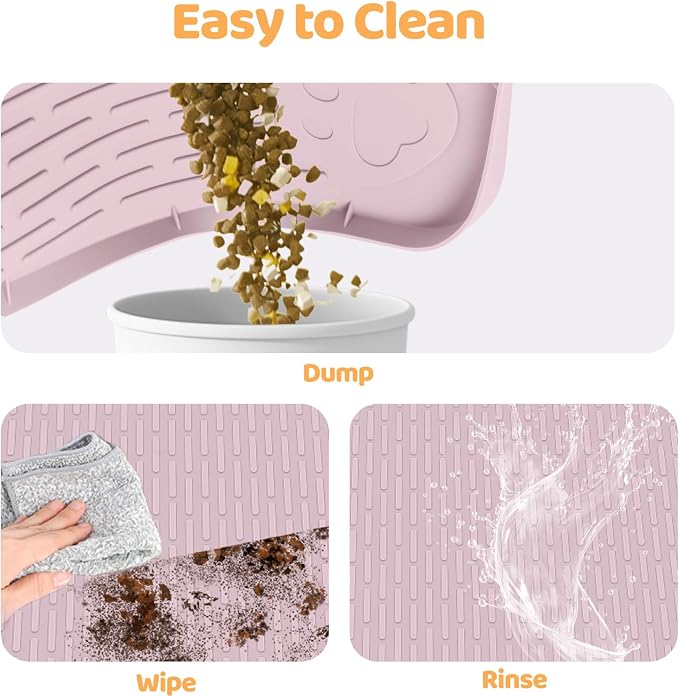 Dog Food Mat 34''x22'' Extra Large Dog Mat for Food and Water, Pink | Silicone Dog Bowl Mat with Raised Edge, Waterproof Non-Slip Pet Feeding Mat for Floors, fit for Dog Cat Bowls - Image 5