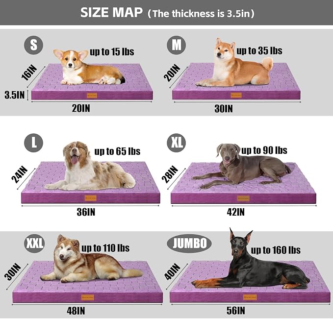 Patas Lague Orthopedic Large Dog Bed Washable Pet Crate Mat 56''X40'' Purple - Image 5