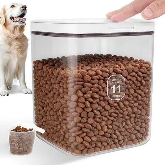 LEAWALK 11 Lbs Airtight Dog Cat Food Storage Container and Dog Treat Containers BPA-Free, PET Clear Stackable Pet Storage Bin, Pop Top, 1-Cup Scoop, for Pet Food/Rice/Flour/Bread/Grains/Spaghetti by LEAWALK