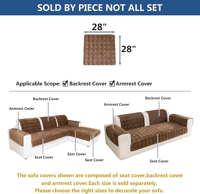 Eismodra Armrest Covers,Sectional Couch Covers,L Shape Sofa Slipcover Furniture Protector for Dogs Cats Pet Chaise Lounge 3 Cushion Couch Loveseat,Light Brown 28 x 28 inches (Only 1 Piece) - Image 5