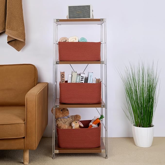 MiniArk Large Storage Baskets for Shelves, 17 x 13 x 7.5” Closet Organizers Bins for Clothes Blanket Towels, Baby Nursery, Toy Baskets Box, Woven Rope Baskets, 3 Packs Oxide Red - Image 4
