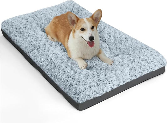POCBLUE Deluxe Washable Dog Bed for Medium/Large Dogs Dog Crate Mat 29 Inch Comfy Fluffy Kennel Pad Anti-Slip for Dogs Up to 40 lbs, 29"x19", Grey by POCBLUE