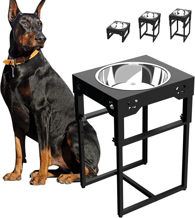 Raised Dog Bowl for Large Dogs,Elevated Dog Bowls Steel Dog Bowls for Food & Water (DB05-BLACK, 20inch 4L) by Tatota