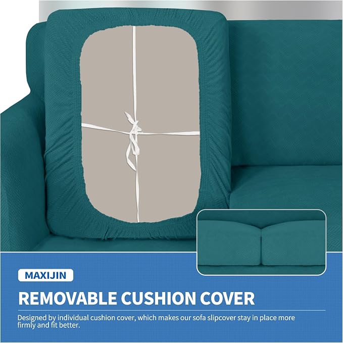MAXIJIN 3 Piece Couch Covers for 2 Cushion Couch loveseat Cover, Stretch Love Seat Sofa Slipcovers for Dogs Pet, Thick Furniture Protector with 2 Seat Cushion (55"-69", Teal) - Image 5
