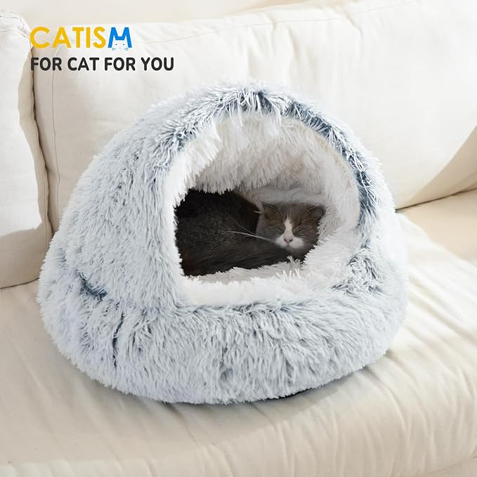 CATISM Cat Bed Hooded Cat Beds for Indoor Cats or Small Dogs | Warm Soft Plush Comfortable Removable Washable with Non-Slip Bottom - Image 7