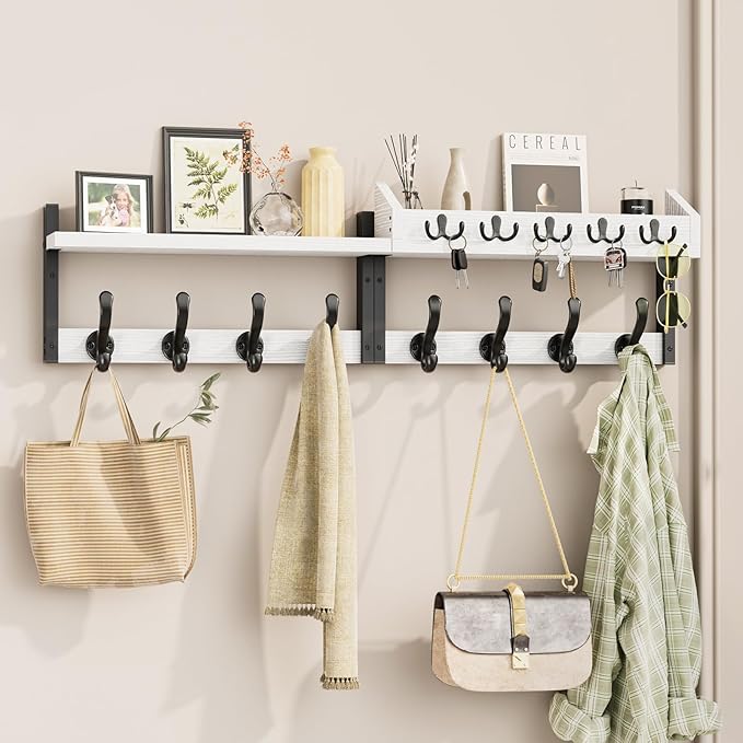 Evermagin 35" Coat Rack Wall Mount with Shelf for Entryway, White | Wall Mounted Coat and Key Rack with Hooks, Key Holder with Mail Organizer for Wall, Living Room, Mudroom, Bedroom by Evermagin