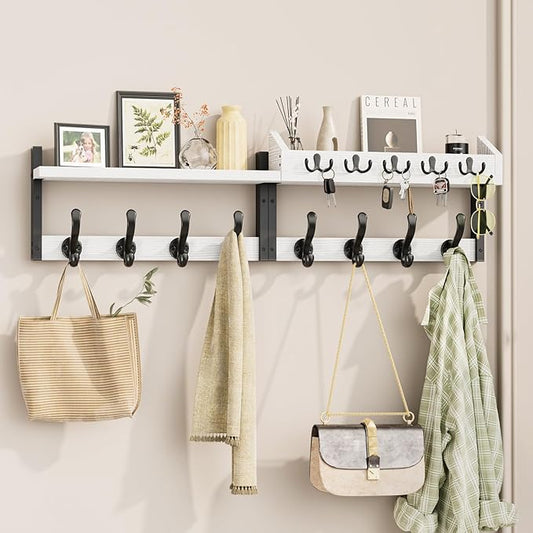 Evermagin 35" Coat Rack Wall Mount with Shelf for Entryway, White | Wall Mounted Coat and Key Rack with Hooks, Key Holder with Mail Organizer for Wall, Living Room, Mudroom, Bedroom by Evermagin