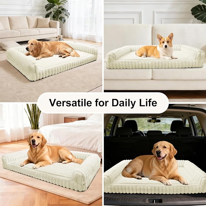 Waterproof Orthopedic Dog Bed for Large Meduim Dogs Beige | Non-Slip Egg-Crate Memory Foam Dog Couch Pet Bed with Sides Removable Washable Cover for Crate - Image 8