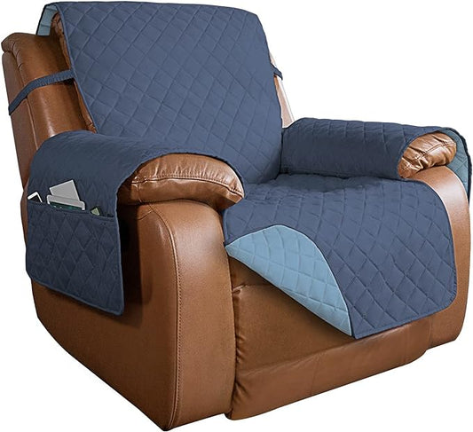 PureFit Reversible Recliner Chair Covers Couch Covers for Dogs, 28 in | Dark Blue/Light Blue, Water Resistant Couch Protector, Washable Pet Couch Cover with Non Slip and Elastic Straps For Kids by PureFit