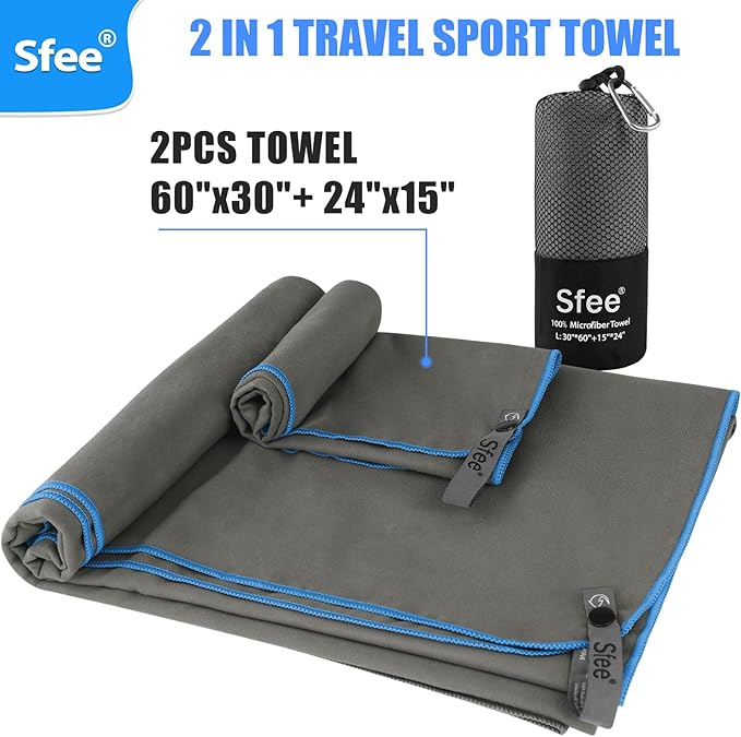 Sfee 2 Pack Microfiber Travel Towel, Quick Dry Camping Towel Large Beach Towel Super Absorbent Compact Lightweight Sports Gym Towels for Yoga, Gym, Hiking, Pool, Backpacking, Bath - Image 6