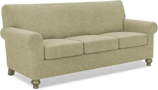 URBANLIFE 4-Piece Stretch Sofa Covers for 3 Cushion Couch, Coffee | Super fitted spandex slipcovers for couches. Non-slip elastic bottom. Machine washable furniture protector for kids & pets. by URBANLIFE