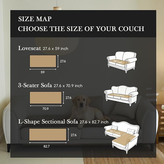 Diamond Quilted Couch Cover for Dogs Non Slip - Large Silicone Particles Pet Friendly Thick Sofa Slipcover for 3 Cushion Couch Washable Furniture Protector Mat for Dogs Cats - Image 2