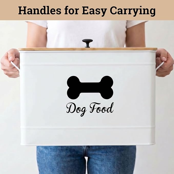 Metal Dog Food Container 15-20 lbs w/ Airtight Bamboo Lid, 70 Cup Capacity | Pet Jar For Dogs up to 100lbs, Airtight Bamboo Lid, Sturdy Comfortable Metal Handle, Powder Coated Iron, Kibble Storage Bin - Image 8