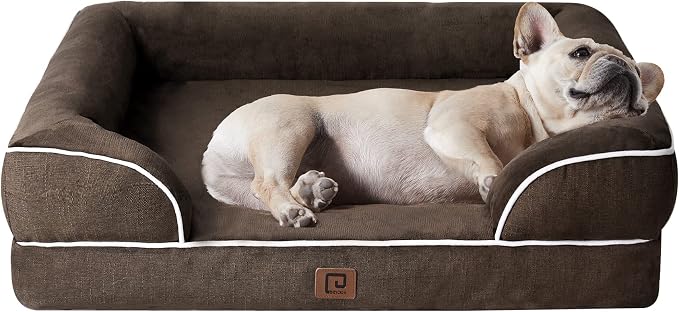 EHEYCIGA Orthopedic Dog Bed Medium Size Dog, Waterproof Washable Pet Beds | Non-Slip Bottom and Egg-Crate Memory Foam Dog Couch Bed with Washable Removable Cover, Brown by EHEYCIGA