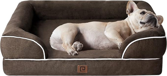 EHEYCIGA Orthopedic Dog Bed Medium Size Dog, Waterproof Washable Pet Beds | Non-Slip Bottom and Egg-Crate Memory Foam Dog Couch Bed with Washable Removable Cover, Brown by EHEYCIGA