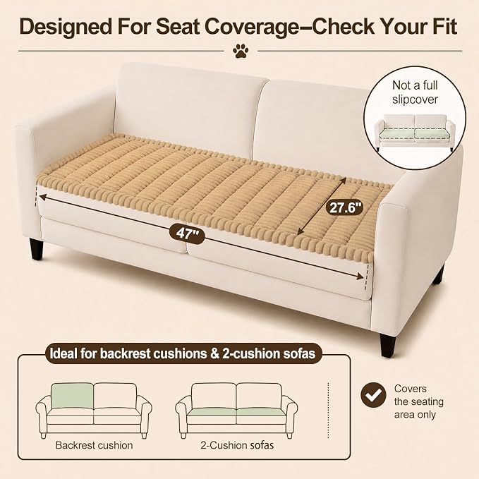 decorUhome Couch Cover for Dogs, Non Slip Fuzzy Thick Pet Sofa Protector | Pet Friendly, Durable Couch Covers for Sofa, Machine Washable, Fits Backrest Cushions & 2-Cushion Sofa, Camel, 27.6" x 47" - Image 10