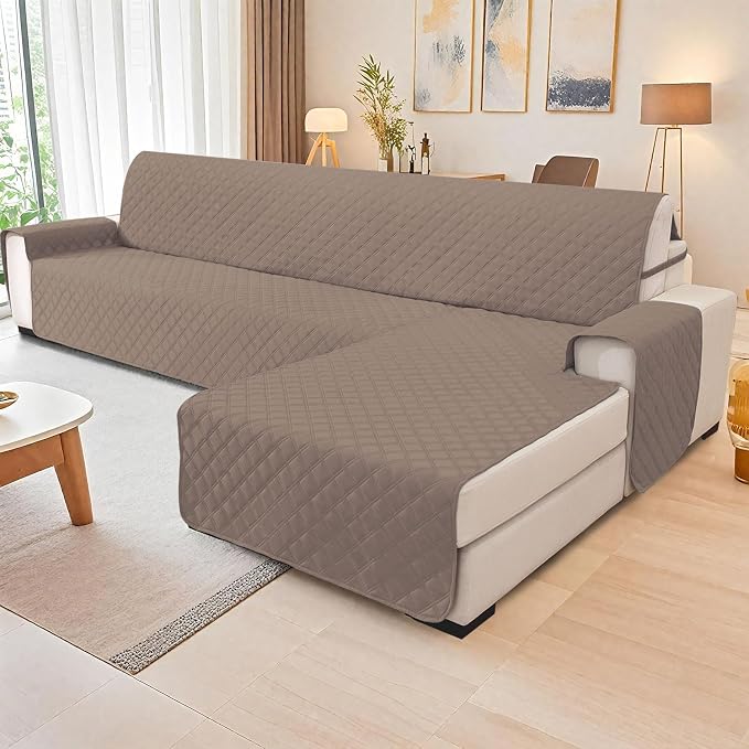 Waterproof Sectional Couch Covers for Dogs, Reversible L Shaped Couch Cover, Sectional Couch Covers L Shape for Pets Dog Cat, Quilted Sofa Covers Washable Sectional (Large, Light Brown) - Image 2