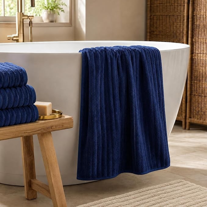 4 Piece Bath Towels, 30"x60" Microfiber Towels Set, Navy Blue | Large Bathroom Towels, Soft Touch, Highly Absorbent, Quick Dry, Lint Free, Long-Lasting, Family Use, Guest Bath & Daily Use - Image 2
