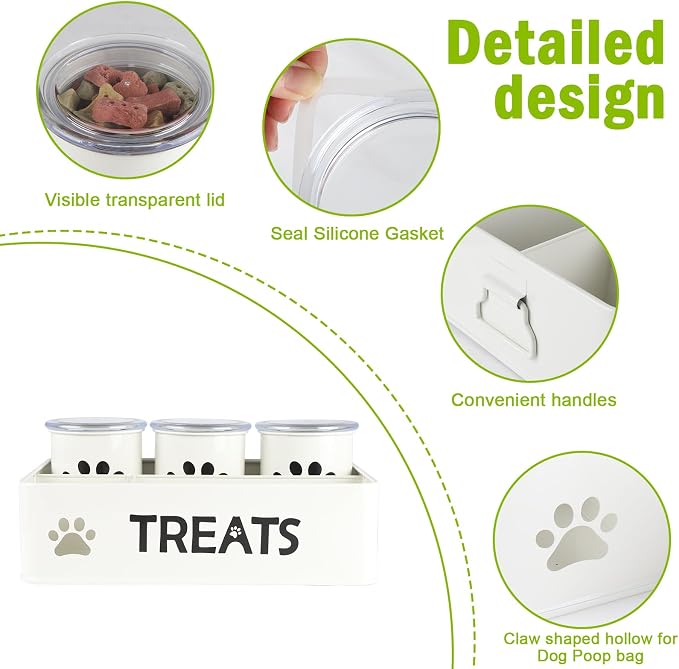 28oz Metal Dog Treat Container Set of 3,Dog Treat Jars with Airtight Lids,Cat Treat Jar,Dog Treat Canister for Countertop,Coated Galvanized Steel Dog Treats Station-White - Image 3