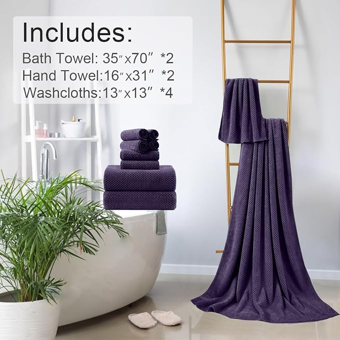 8-Piece Purplr Bath Towels Set,2 Oversized Large Bath Towels Sheet,2 Hand Towels and 4 Washcloths - 600 GSM Soft Luxury Towel Set,Highly Absorbent Quick Dry Towel Collection for Bathroom,Hotel and Spa - Image 6