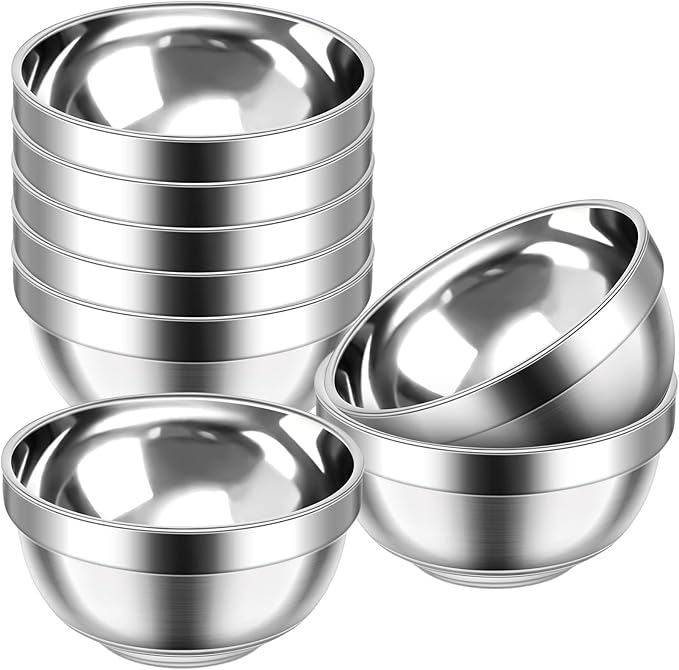 Mimorou 8 Pack 304 Stainless Steel Bowls Set 13oz Metal Double Walled Insulated Snack Mixing Lightweight Multipurpose Dinner Bowls for Ice Cream, Cereal, Snack by Mimorou