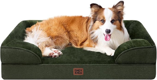 EHEYCIGA Orthopedic Dog Beds Large Sized Dog, Waterproof Washable Pet Bed | Non-Slip Bottom and Egg-Crate Memory Foam XL Dog Couch Bed with Washable Removable Cover, Dark Green, 41Inch by EHEYCIGA