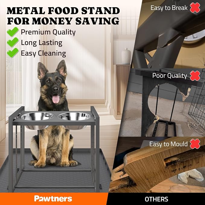 Elevated Dog Bowl for Medium Breed, Height Adjustable Feeder with Mat, Grey | Adjustable Height at 15°Tilted Angle, Lightweight, Nonslip, All-Iron Structure, Stainless Steel bowls, Easy Assembly Cleaning - Image 4