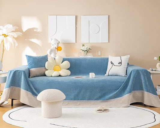 Waterproof Sofa Cover for Pets, Blue Couch Covers for Sectional Sofa, Simple Style Sofa Covers for 3 Cushion Couch, Waterproof, Durable and Washable, XXL 79" x 134" by Mxaeyr