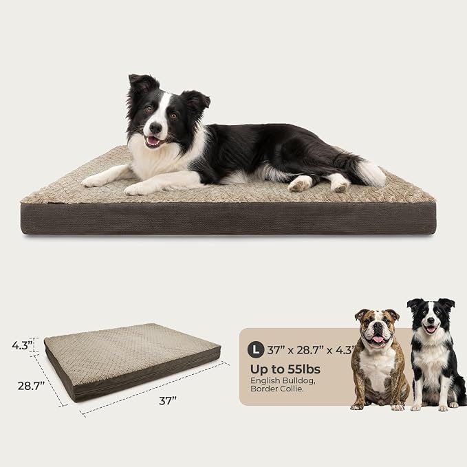 37" Indestructible Dog Bed for Large Dogs – Chew-Proof Pet Mat with Double-Sided Plush & Waterproof Liner, Tough Crate Mat with Egg-Crate Foam Support, Indoor & Outdoor Use, Brown - Image 5